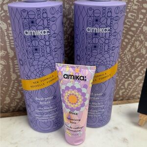 Amika Hair Care Trio - Bust your Brass conditioners plus volumizing base cream
